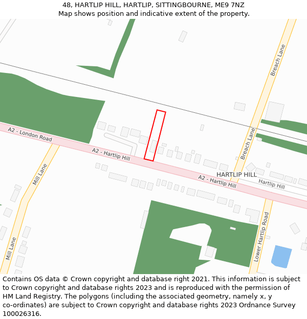 48, HARTLIP HILL, HARTLIP, SITTINGBOURNE, ME9 7NZ: Location map and indicative extent of plot