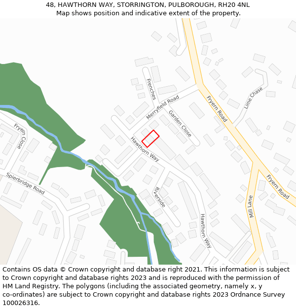 48, HAWTHORN WAY, STORRINGTON, PULBOROUGH, RH20 4NL: Location map and indicative extent of plot