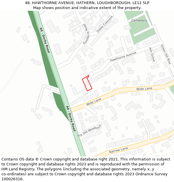 48, HAWTHORNE AVENUE, HATHERN, LOUGHBOROUGH, LE12 5LP: Location map and indicative extent of plot