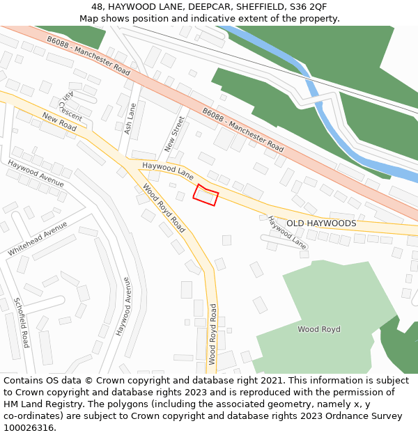 48, HAYWOOD LANE, DEEPCAR, SHEFFIELD, S36 2QF: Location map and indicative extent of plot