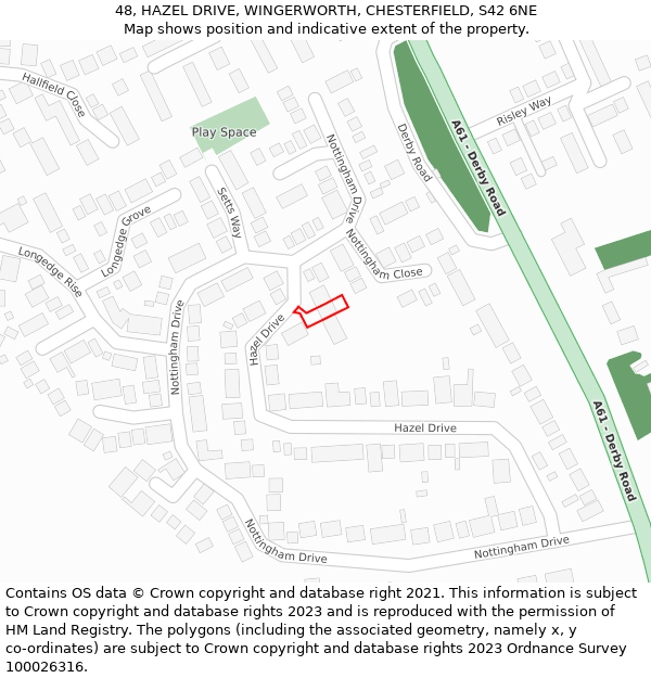 48, HAZEL DRIVE, WINGERWORTH, CHESTERFIELD, S42 6NE: Location map and indicative extent of plot