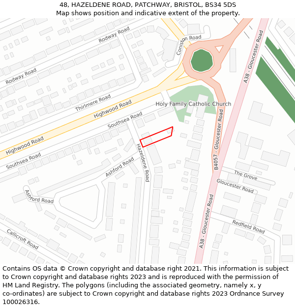 48, HAZELDENE ROAD, PATCHWAY, BRISTOL, BS34 5DS: Location map and indicative extent of plot