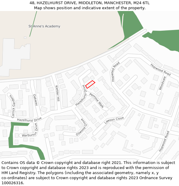 48, HAZELHURST DRIVE, MIDDLETON, MANCHESTER, M24 6TL: Location map and indicative extent of plot