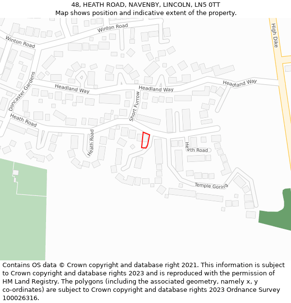 48, HEATH ROAD, NAVENBY, LINCOLN, LN5 0TT: Location map and indicative extent of plot