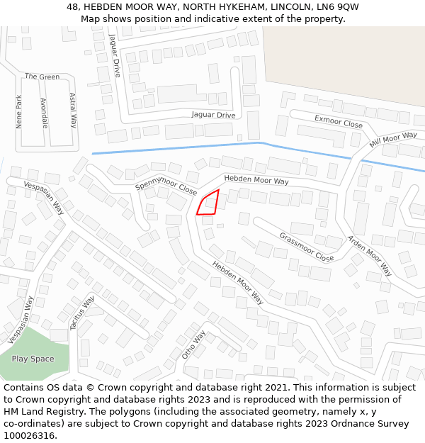 48, HEBDEN MOOR WAY, NORTH HYKEHAM, LINCOLN, LN6 9QW: Location map and indicative extent of plot