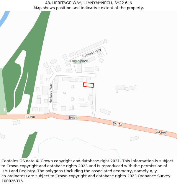 48, HERITAGE WAY, LLANYMYNECH, SY22 6LN: Location map and indicative extent of plot