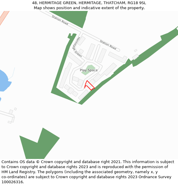48, HERMITAGE GREEN, HERMITAGE, THATCHAM, RG18 9SL: Location map and indicative extent of plot