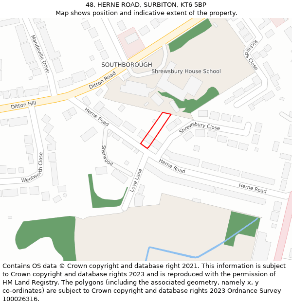 48, HERNE ROAD, SURBITON, KT6 5BP: Location map and indicative extent of plot