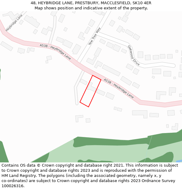 48, HEYBRIDGE LANE, PRESTBURY, MACCLESFIELD, SK10 4ER: Location map and indicative extent of plot