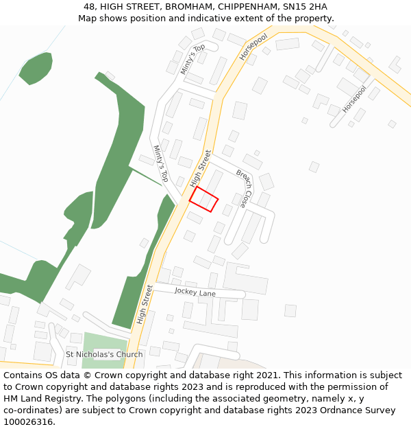 48, HIGH STREET, BROMHAM, CHIPPENHAM, SN15 2HA: Location map and indicative extent of plot