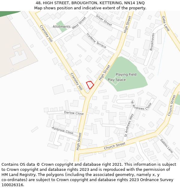 48, HIGH STREET, BROUGHTON, KETTERING, NN14 1NQ: Location map and indicative extent of plot