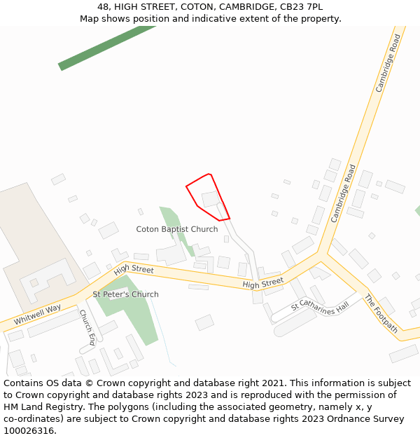 48, HIGH STREET, COTON, CAMBRIDGE, CB23 7PL: Location map and indicative extent of plot