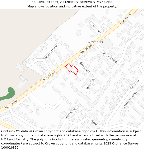 48, HIGH STREET, CRANFIELD, BEDFORD, MK43 0DF: Location map and indicative extent of plot