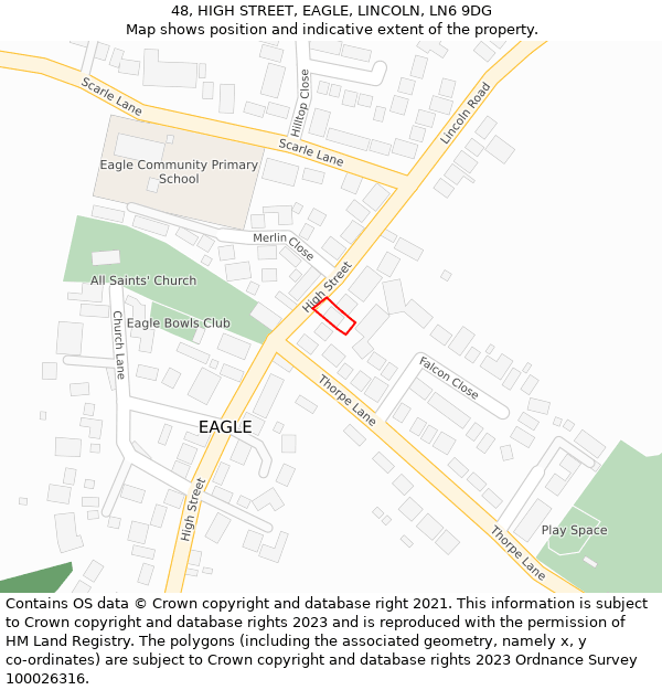 48, HIGH STREET, EAGLE, LINCOLN, LN6 9DG: Location map and indicative extent of plot