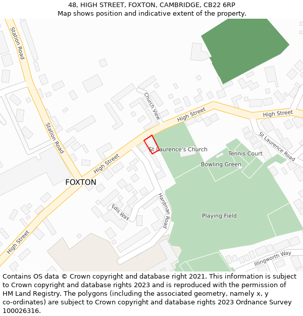 48, HIGH STREET, FOXTON, CAMBRIDGE, CB22 6RP: Location map and indicative extent of plot