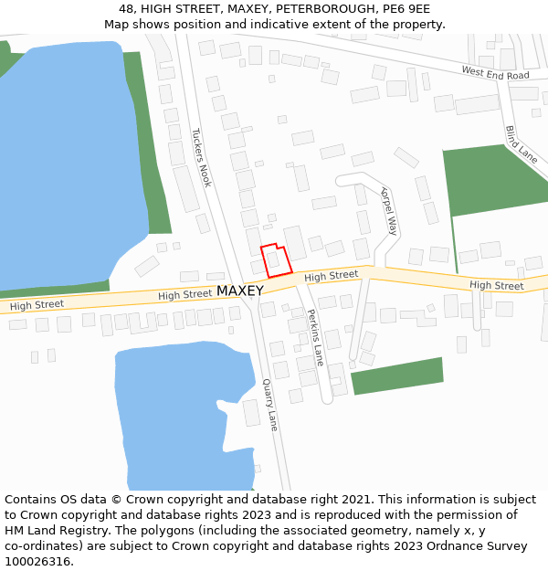 48, HIGH STREET, MAXEY, PETERBOROUGH, PE6 9EE: Location map and indicative extent of plot