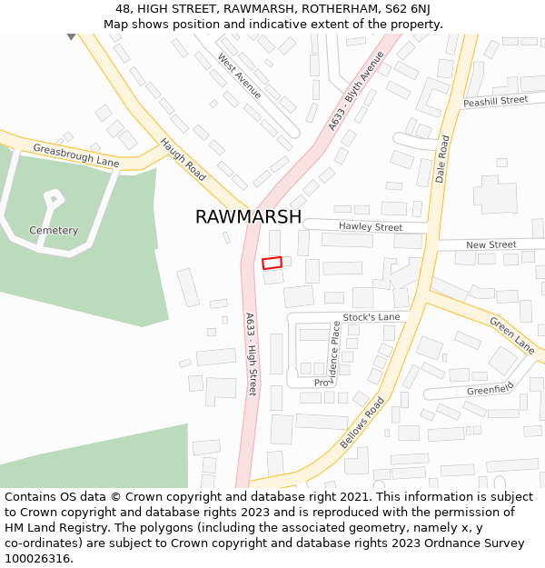 48, HIGH STREET, RAWMARSH, ROTHERHAM, S62 6NJ: Location map and indicative extent of plot