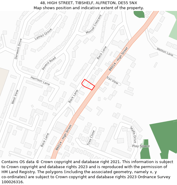 48, HIGH STREET, TIBSHELF, ALFRETON, DE55 5NX: Location map and indicative extent of plot
