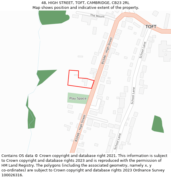 48, HIGH STREET, TOFT, CAMBRIDGE, CB23 2RL: Location map and indicative extent of plot