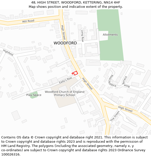 48, HIGH STREET, WOODFORD, KETTERING, NN14 4HF: Location map and indicative extent of plot
