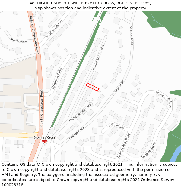 48, HIGHER SHADY LANE, BROMLEY CROSS, BOLTON, BL7 9AQ: Location map and indicative extent of plot