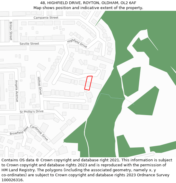 48, HIGHFIELD DRIVE, ROYTON, OLDHAM, OL2 6AF: Location map and indicative extent of plot