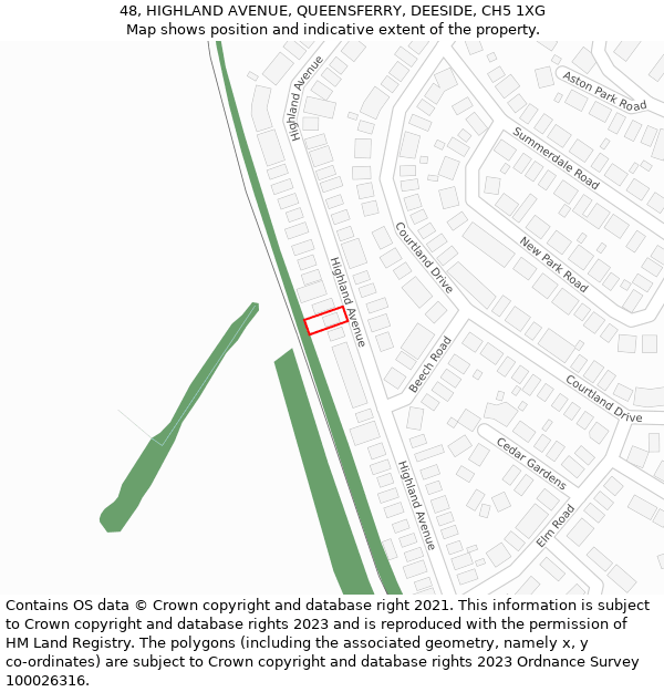 48, HIGHLAND AVENUE, QUEENSFERRY, DEESIDE, CH5 1XG: Location map and indicative extent of plot