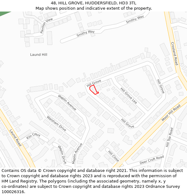 48, HILL GROVE, HUDDERSFIELD, HD3 3TL: Location map and indicative extent of plot