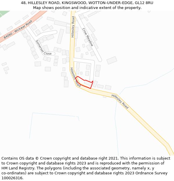 48, HILLESLEY ROAD, KINGSWOOD, WOTTON-UNDER-EDGE, GL12 8RU: Location map and indicative extent of plot