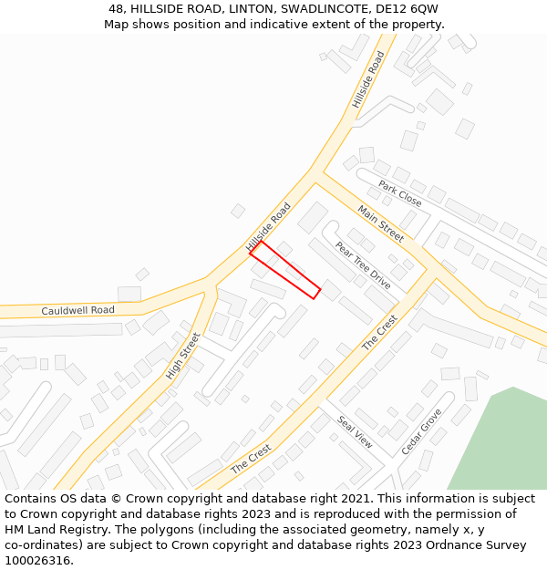 48, HILLSIDE ROAD, LINTON, SWADLINCOTE, DE12 6QW: Location map and indicative extent of plot