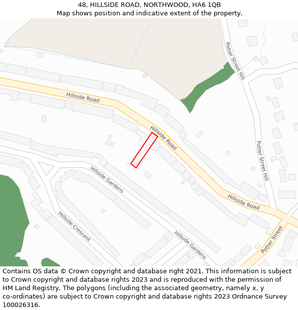 48, HILLSIDE ROAD, NORTHWOOD, HA6 1QB: Location map and indicative extent of plot