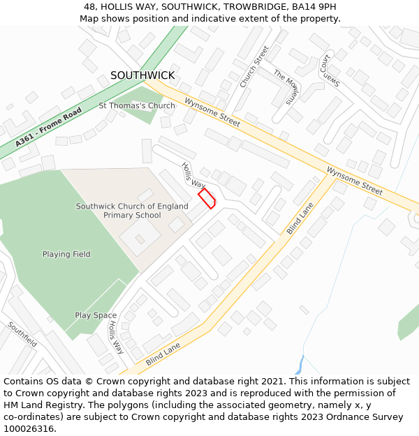 48, HOLLIS WAY, SOUTHWICK, TROWBRIDGE, BA14 9PH: Location map and indicative extent of plot