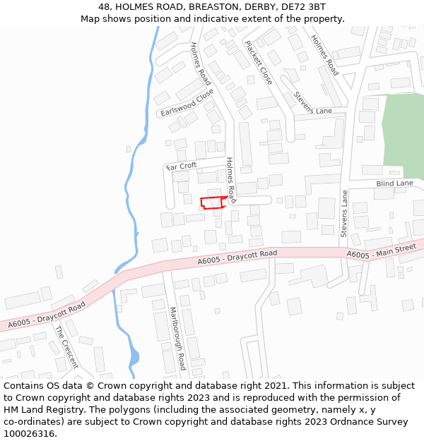 48, HOLMES ROAD, BREASTON, DERBY, DE72 3BT: Location map and indicative extent of plot