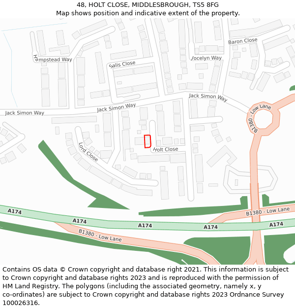 48, HOLT CLOSE, MIDDLESBROUGH, TS5 8FG: Location map and indicative extent of plot