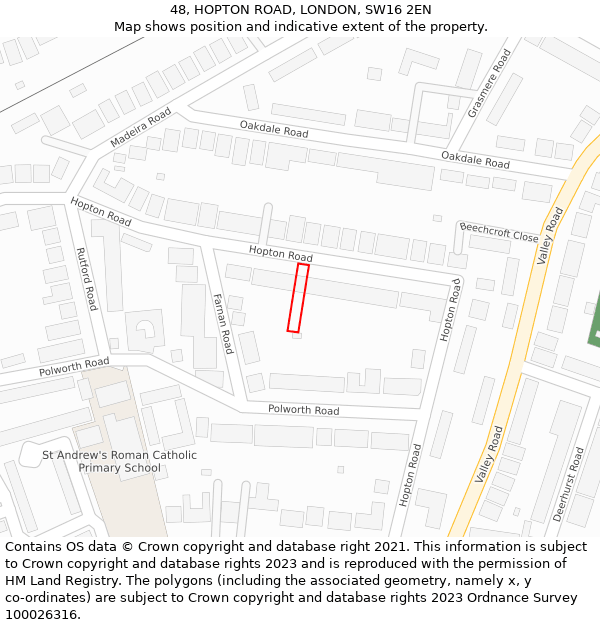 48, HOPTON ROAD, LONDON, SW16 2EN: Location map and indicative extent of plot