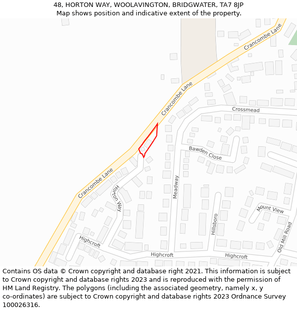 48, HORTON WAY, WOOLAVINGTON, BRIDGWATER, TA7 8JP: Location map and indicative extent of plot