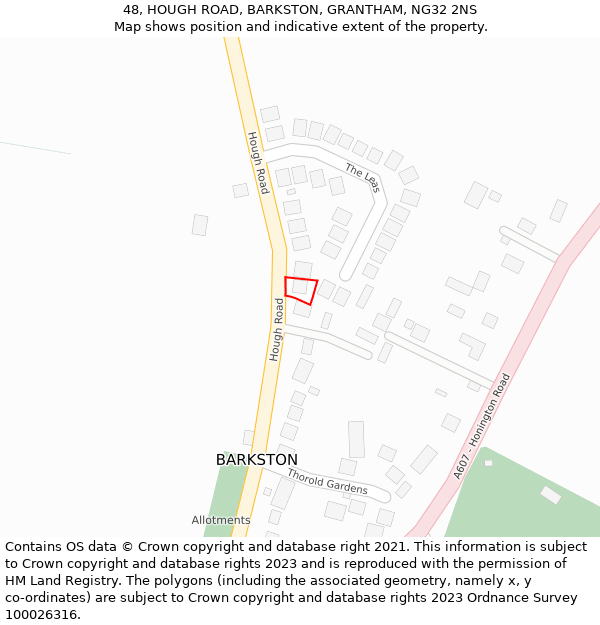 48, HOUGH ROAD, BARKSTON, GRANTHAM, NG32 2NS: Location map and indicative extent of plot