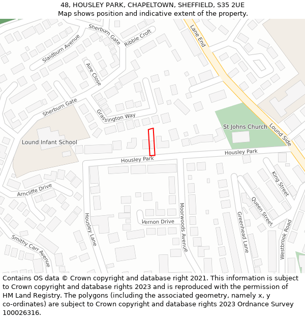 48, HOUSLEY PARK, CHAPELTOWN, SHEFFIELD, S35 2UE: Location map and indicative extent of plot