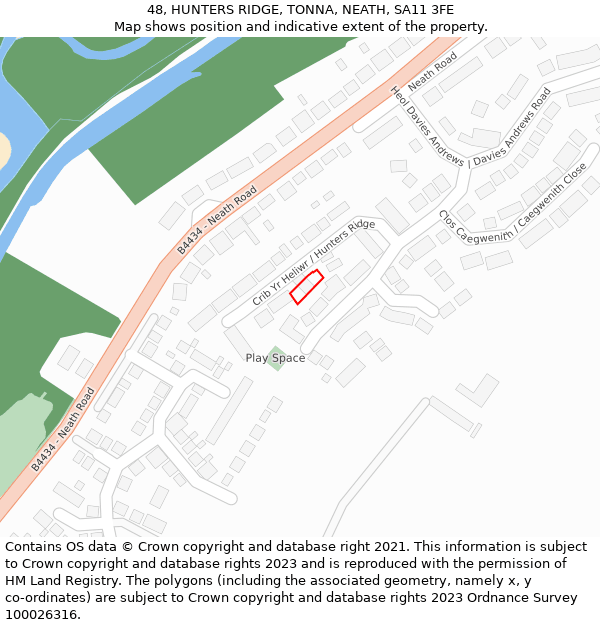 48, HUNTERS RIDGE, TONNA, NEATH, SA11 3FE: Location map and indicative extent of plot