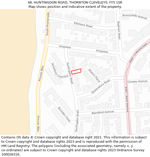 48, HUNTINGDON ROAD, THORNTON-CLEVELEYS, FY5 1SR: Location map and indicative extent of plot