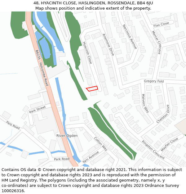 48, HYACINTH CLOSE, HASLINGDEN, ROSSENDALE, BB4 6JU: Location map and indicative extent of plot