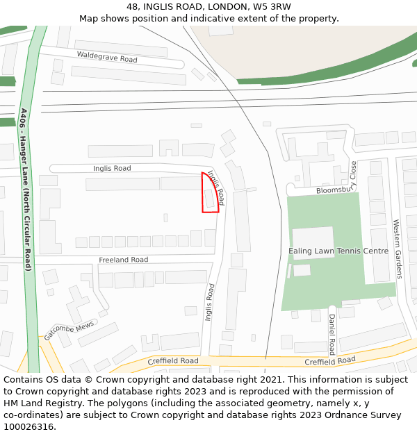 48, INGLIS ROAD, LONDON, W5 3RW: Location map and indicative extent of plot