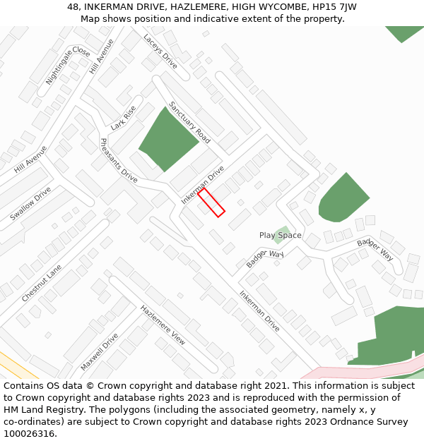 48, INKERMAN DRIVE, HAZLEMERE, HIGH WYCOMBE, HP15 7JW: Location map and indicative extent of plot