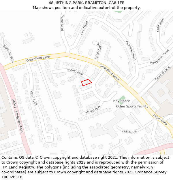 48, IRTHING PARK, BRAMPTON, CA8 1EB: Location map and indicative extent of plot