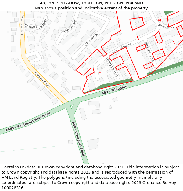 48, JANES MEADOW, TARLETON, PRESTON, PR4 6ND: Location map and indicative extent of plot