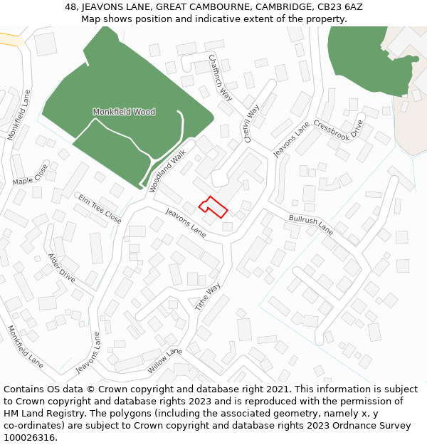 48, JEAVONS LANE, GREAT CAMBOURNE, CAMBRIDGE, CB23 6AZ: Location map and indicative extent of plot