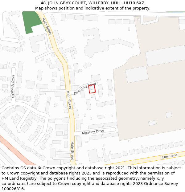 48, JOHN GRAY COURT, WILLERBY, HULL, HU10 6XZ: Location map and indicative extent of plot
