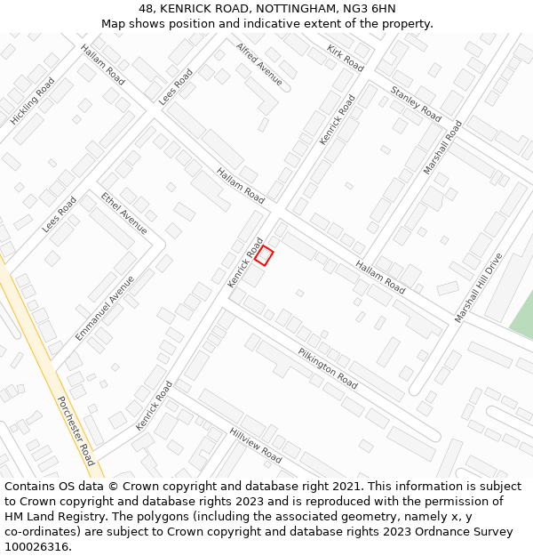 48, KENRICK ROAD, NOTTINGHAM, NG3 6HN: Location map and indicative extent of plot