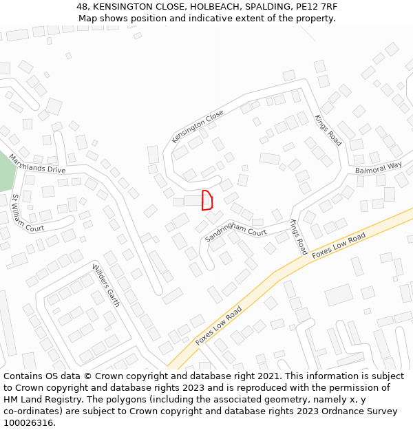 48, KENSINGTON CLOSE, HOLBEACH, SPALDING, PE12 7RF: Location map and indicative extent of plot