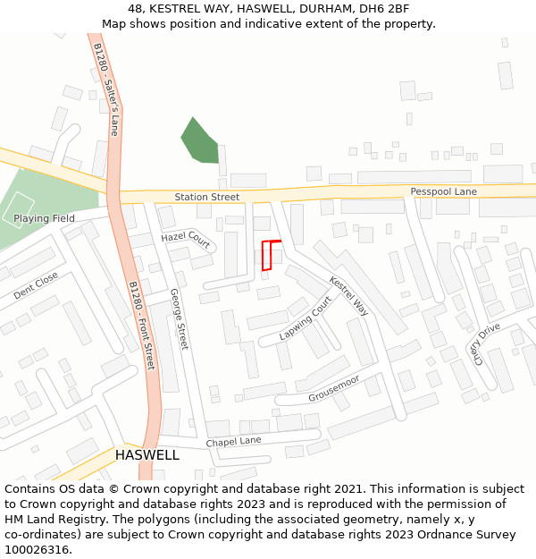 48, KESTREL WAY, HASWELL, DURHAM, DH6 2BF: Location map and indicative extent of plot